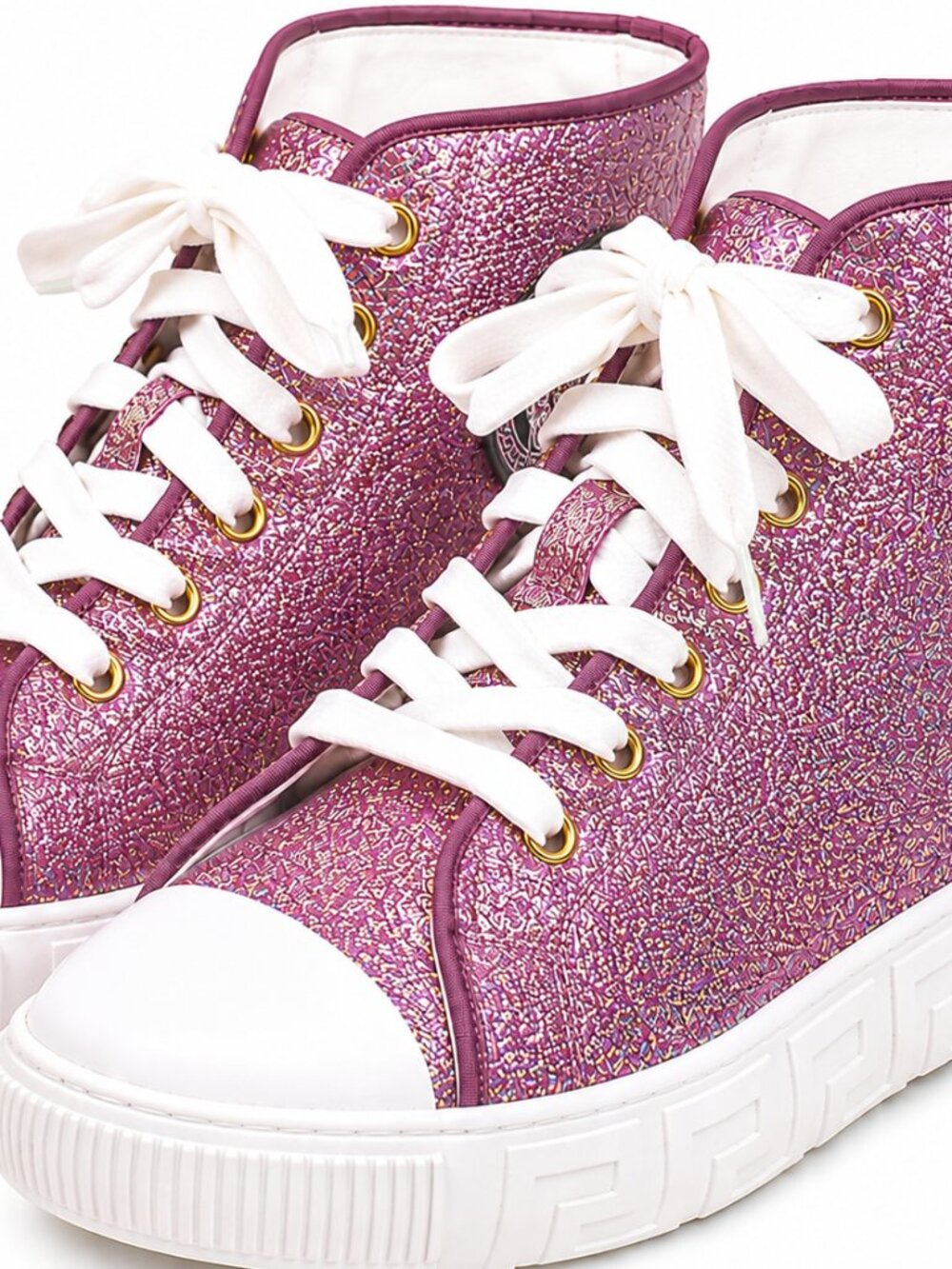 Versace Women’s Glitter High Top Sneakers Size 39 Medusa Purple Made in Italy